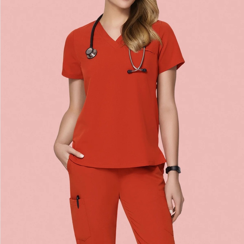 Mandala Scrub Top- Rust- XS
